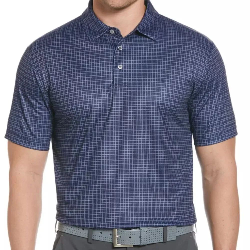PGA TOUR Mens Polo Golf Shirt Peacoat Navy Grid